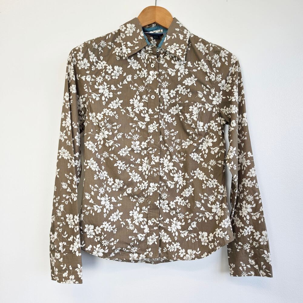 Boden Brown and White Floral Button-Up Blouse